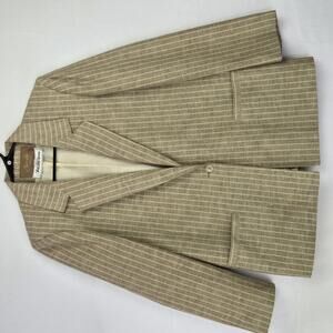 Vintage Saville Saks Fifth Avenue One Button Beige Striped Blazer Jacket Size 10